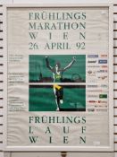 Framed New York City Marathon 1989 poster and a Vienna Marathon 1992 poster, the first  86cm x