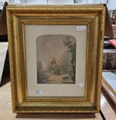 19th century school Watercolour portrait of a lady, 29cm x 24cm, together with Baxter print of an