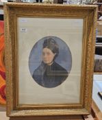 Late 19th century school Gouache on card Oval portrait of a lady in mourning dress reserved