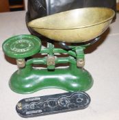 Set of Green painted metal ' Victor ' scales with brass pan