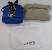 A Capisa Vera Pelle taupe suede clutch bag, zip fastening, zipped front pocket, side handle,