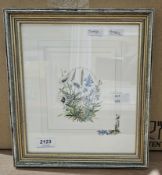 Two African watercolours, the first of wild flowers and the other a study of a tree, indistinctly