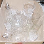 Hallmarked silver top glass atomiser together with various cut glass including Stuart drinking