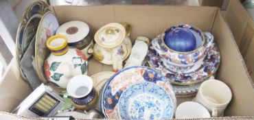 Crown Devon gilt and floral decorated tea pot, a Bavarian Royal Porzellan squat flower vase in