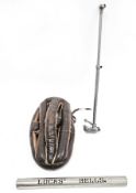 Three items of cycling interest including an early 20th century leather racing cyclist's helmet with