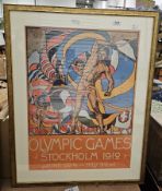 Modern print for the Stockholm Olympics 1912 and an ornate gilt picture frame (2)