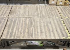 Pair of large stained wooden plank-top stage section, each approx. 44.5cm high x 185cm long x 91.5cm