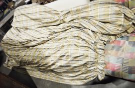 Pair of gold and grey cheque pattern curtains, lined and interlined, each 310cm drop x 340cm wide