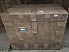 Wooden iron-bound chest, the interior with green felted compartments for silver. Condition Report