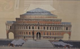 Three architectural prints of buildings together with three prints of fans (6)