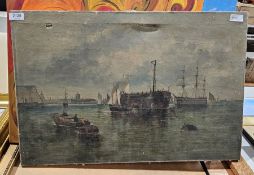 Late 19th century school Oil on canvas Maritime scene, indistinctly signed T. Hes..., unframed (