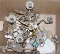 LOT WITHDRAWN Small quantity of brass lighting fixtures to include electrolier, wall sconces