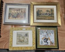 Framed watercolour of Lavernock Church by Ella Coratt, a print after Jean-Jacques Waltz, Le Depart