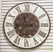 Large vintage-style painted metal wall clock, distressed look, battery operated, 76cm diameter