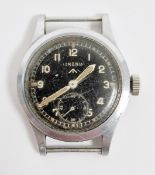 Lemania 'Dirty Dozen' military issue wristwatch, 1940's, stainless steel case, the black dial with