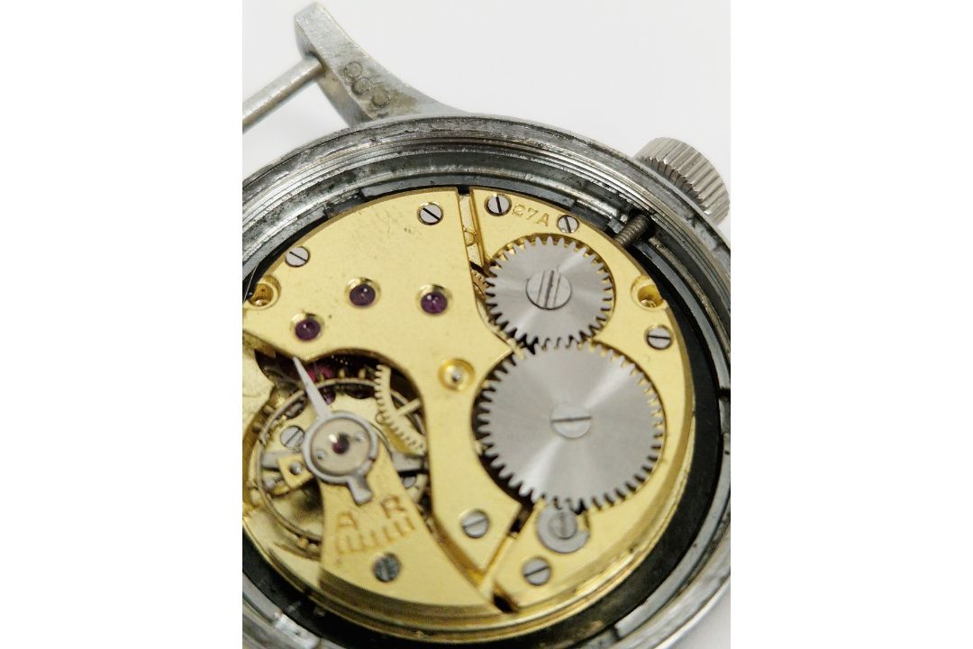 Lemania 'Dirty Dozen' military issue wristwatch, 1940's, stainless steel case, the black dial with - Image 7 of 8