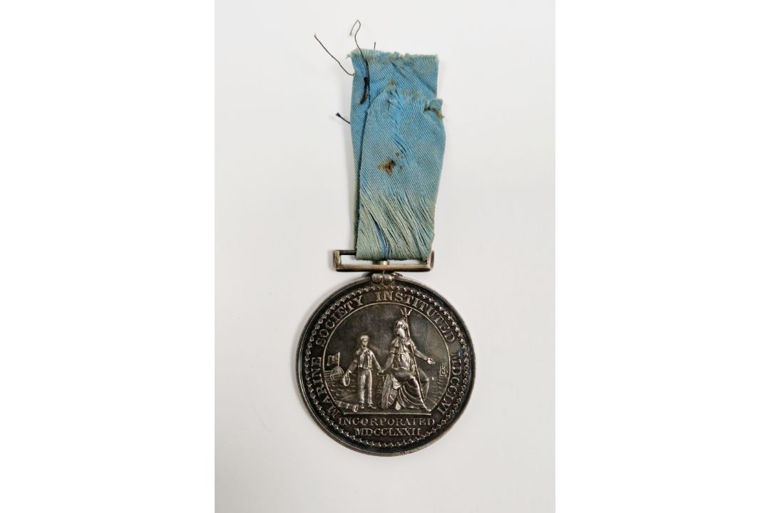 19th century Marine Society award of merit medal, awarded to George Cox, with original ribbon - Image 3 of 4