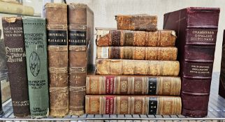 Antiquarian/dictionaries to include:- Chambers Information 1908 fine biding, half calf over