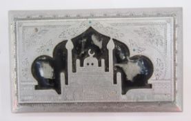 WWII trench art cigarette case with Indian engraved decoration, back engraved Royal Army Pay Corps