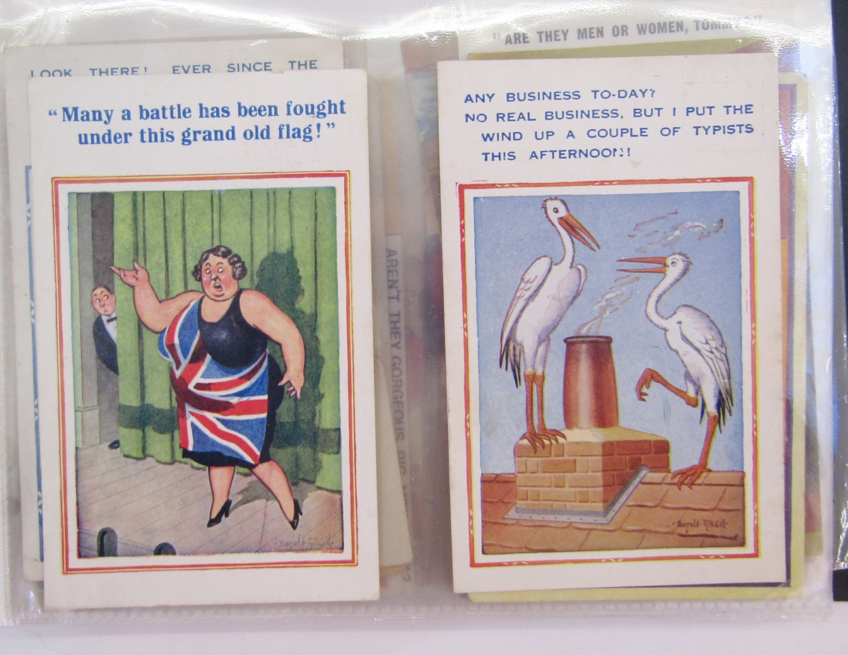Quantity of postcards in various albums to include early 20th century comedic cards, a War Office - Image 2 of 16
