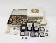 Group of coins, (2) proof crowns, silver, 80th birthday one crown Gibraltar and Falklands Islands, 6