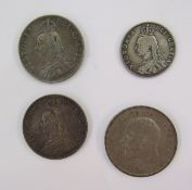 Victoria and George V silver coinage, 2 x 1887 double florins, 1 x 1887 florin, 1 x 1935 'rocking