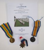 WWI 1915 Star, War Medal and Victory Medal awarded to 
