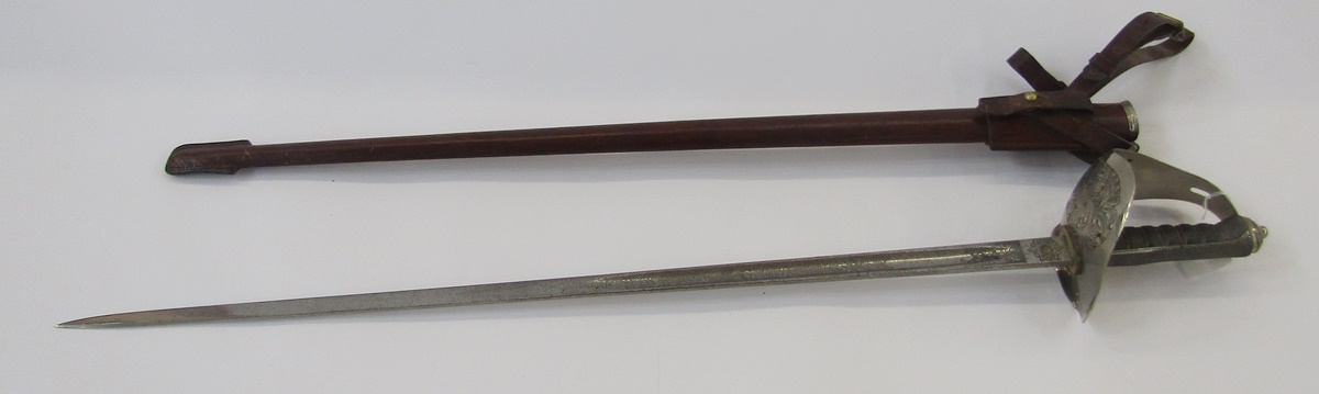 George V officer's sword made by Robert Mole and Sons of Birmingham, together with leather