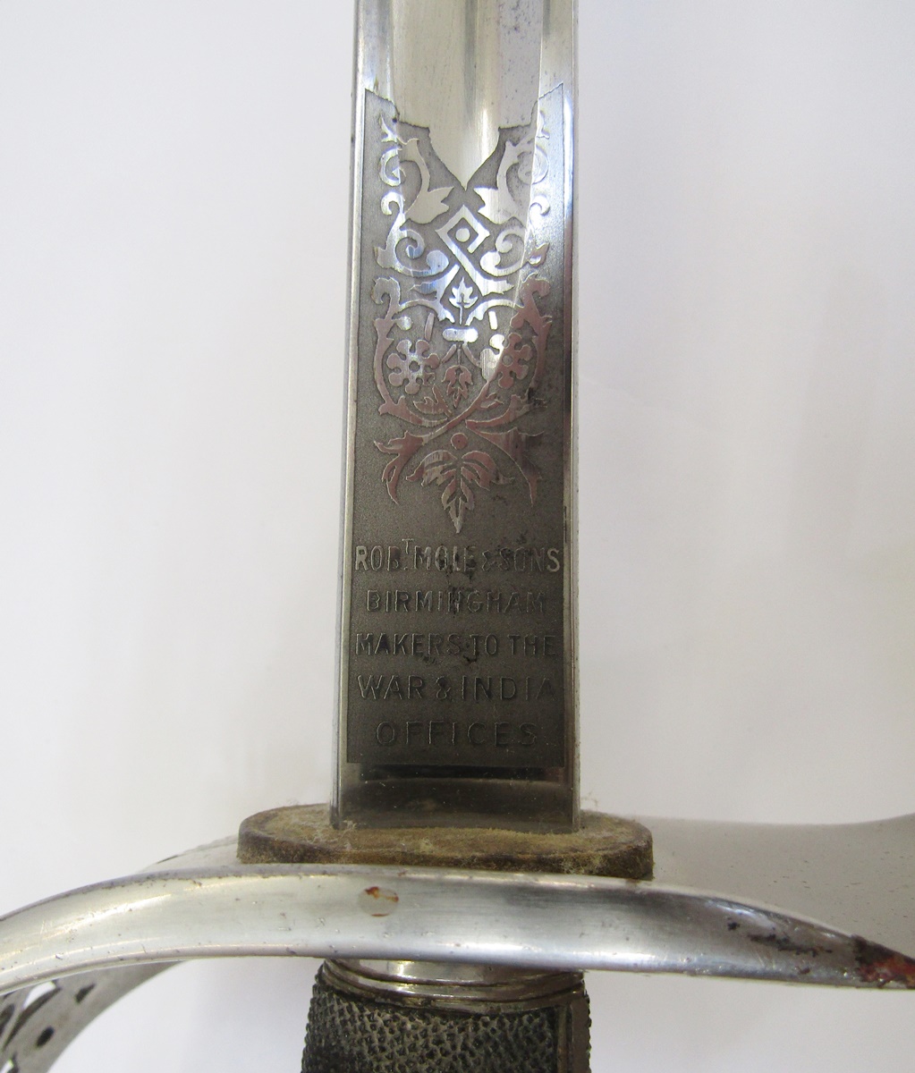 George V officer's sword made by Robert Mole and Sons of Birmingham, together with leather - Image 3 of 6