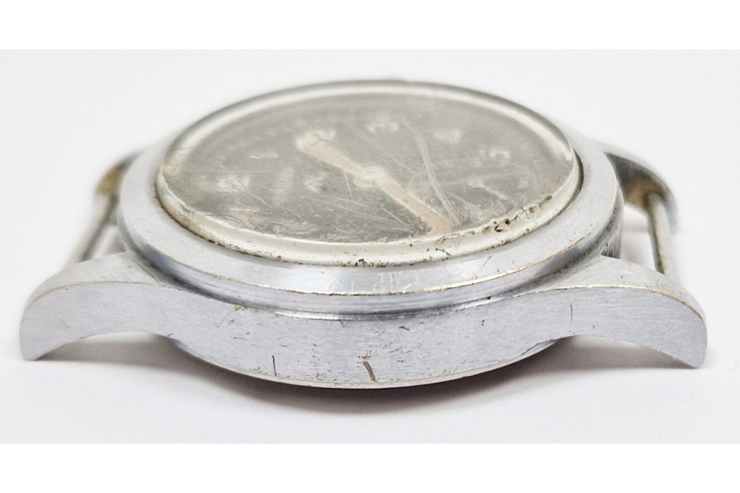 Lemania 'Dirty Dozen' military issue wristwatch, 1940's, stainless steel case, the black dial with - Image 5 of 8