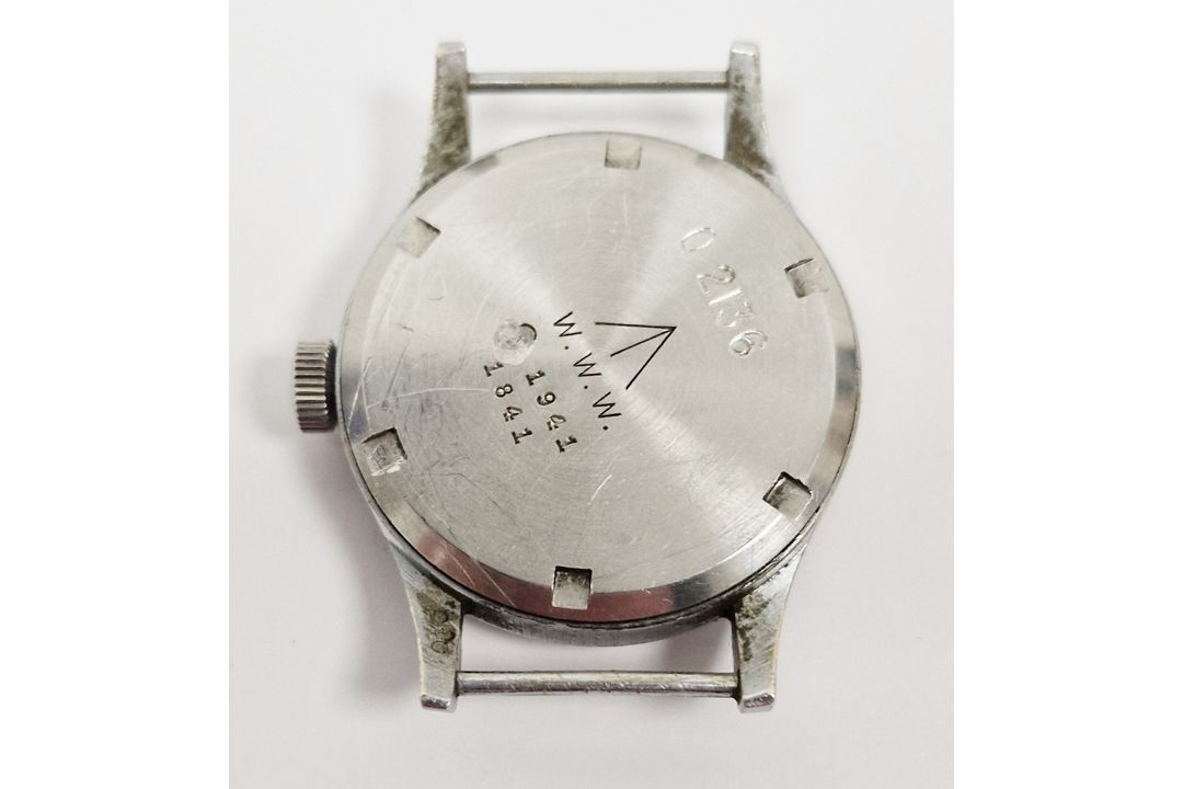 Lemania 'Dirty Dozen' military issue wristwatch, 1940's, stainless steel case, the black dial with - Image 2 of 8