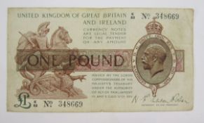 Treasury Note, one pound, signed N F Warren Fisher, prefix K 83 348669, (TR17a), fine