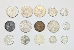 Group of coins, United Kingdom and foreign (15), to include: Victoria and George IV pennies, 1935