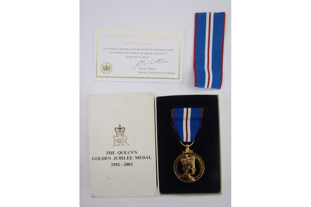 Queen Elizabeth II golden jubilee medal, 1952 - 2002, in Royal Mint box of issue with certificate of - Image 1 of 3