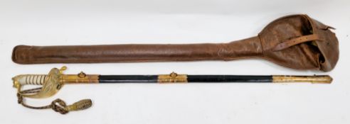 19th century naval officer's dress sword, bright steel blade with three-quarter fuller and spear