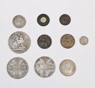 Victoria (1837-1901) coinage consisting of: crown jubilee head 1889 fine, 1887 double florin, Arabic