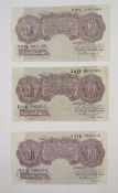 3 x Bank of England 10 shilling notes (1) signed K O Peppiatt, prefix Y31E 784214 (BE24a), (1)