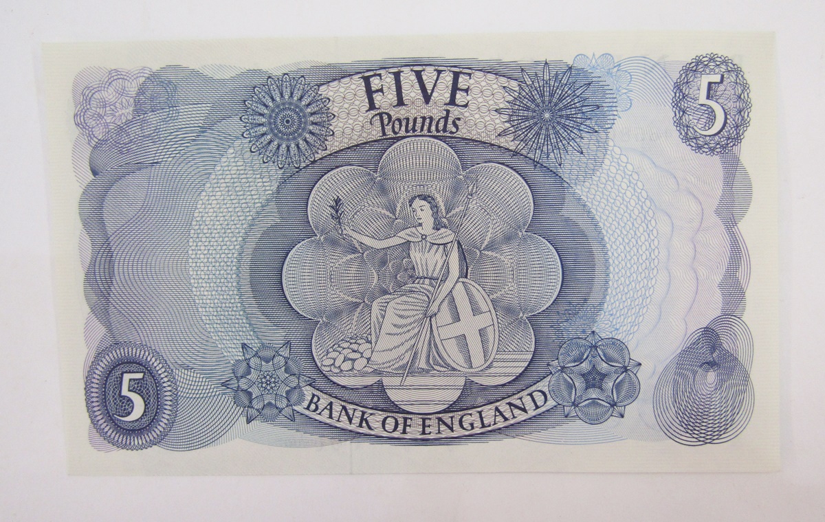 Bank of England £5, signed J B Page, prefix 62E 485802, January 1967, Queen Elizabeth II at - Image 2 of 2