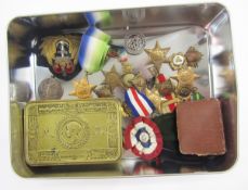 Collection of British WWI/WWII medals, Princess Mary Christmas tin, silver war badge and badges