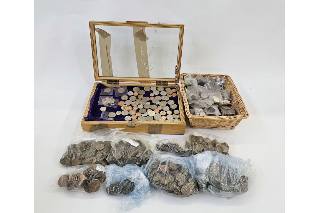 An accumulation of British and world coins, various £2, £1 and 50p's, together with currency two and - Image 1 of 3