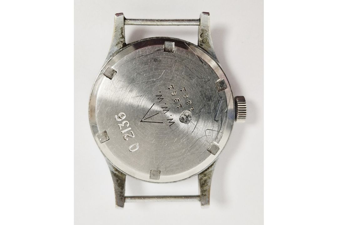Lemania 'Dirty Dozen' military issue wristwatch, 1940's, stainless steel case, the black dial with - Image 3 of 8