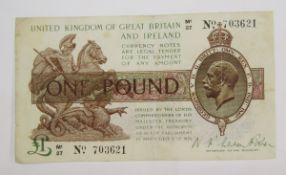 Treasury Note, one pound, signed N F Warren Fisher, prefix M1 37 703621, (TR17b), fine