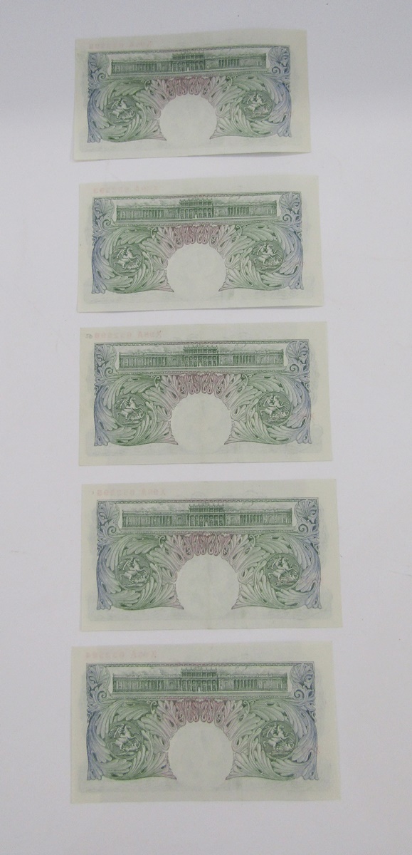 5 x Bank of England one pound notes (1) signed K O Peppiatt Prefix, prefix X98A 652592 to 65296,( - Image 2 of 2