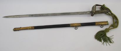 Victorian naval officer's sword made by Gieve and Sons of Portsmouth, leather and brass scabbard, '