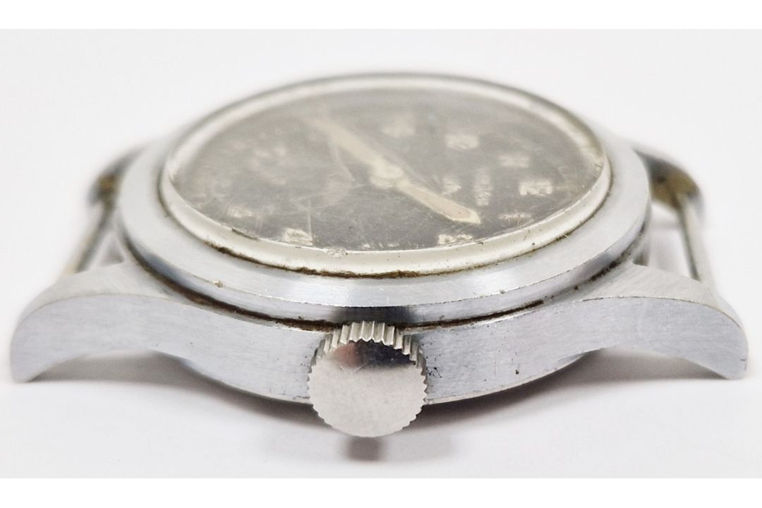 Lemania 'Dirty Dozen' military issue wristwatch, 1940's, stainless steel case, the black dial with - Image 4 of 8