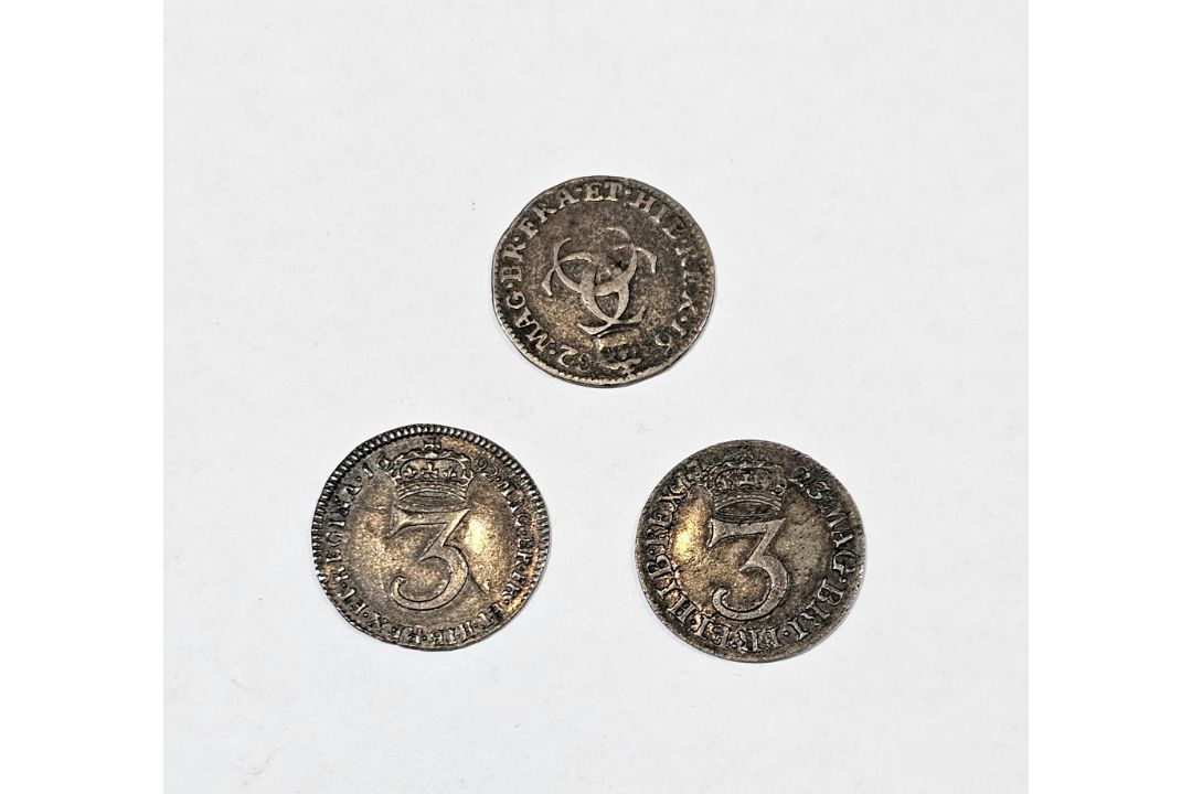 Group of 3 early milled threepences, Charles II 1682 fine, William and Mary 'GV' below bust 1692 - Image 1 of 2