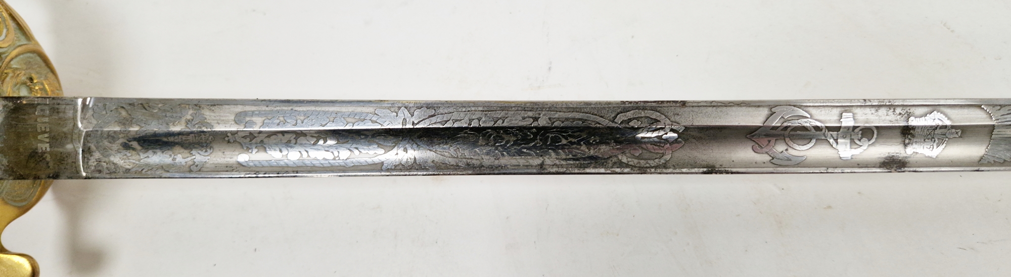 19th century naval officer's dress sword, bright steel blade with three-quarter fuller and spear - Image 10 of 12