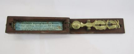19th century Harpers Improved sovereign scales to weigh full and half sovereigns, in a wooden