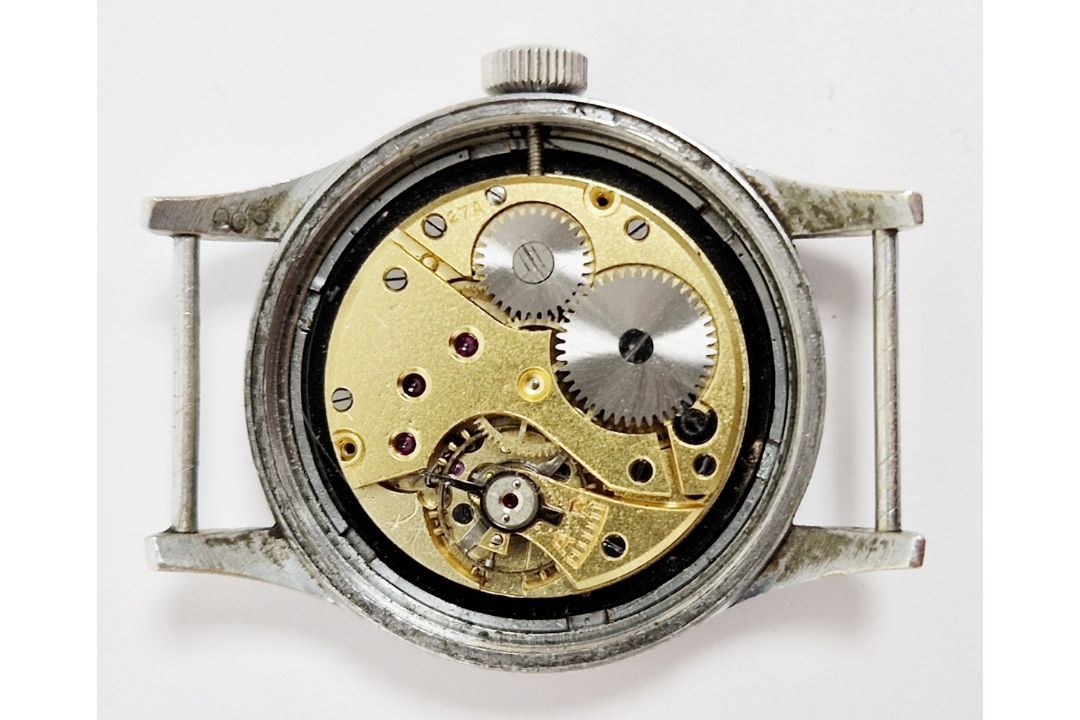 Lemania 'Dirty Dozen' military issue wristwatch, 1940's, stainless steel case, the black dial with - Image 6 of 8