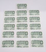 16 X Bank of England one pound notes, sequential numbers, signed L K O'Brien, prefix J38L 120001
